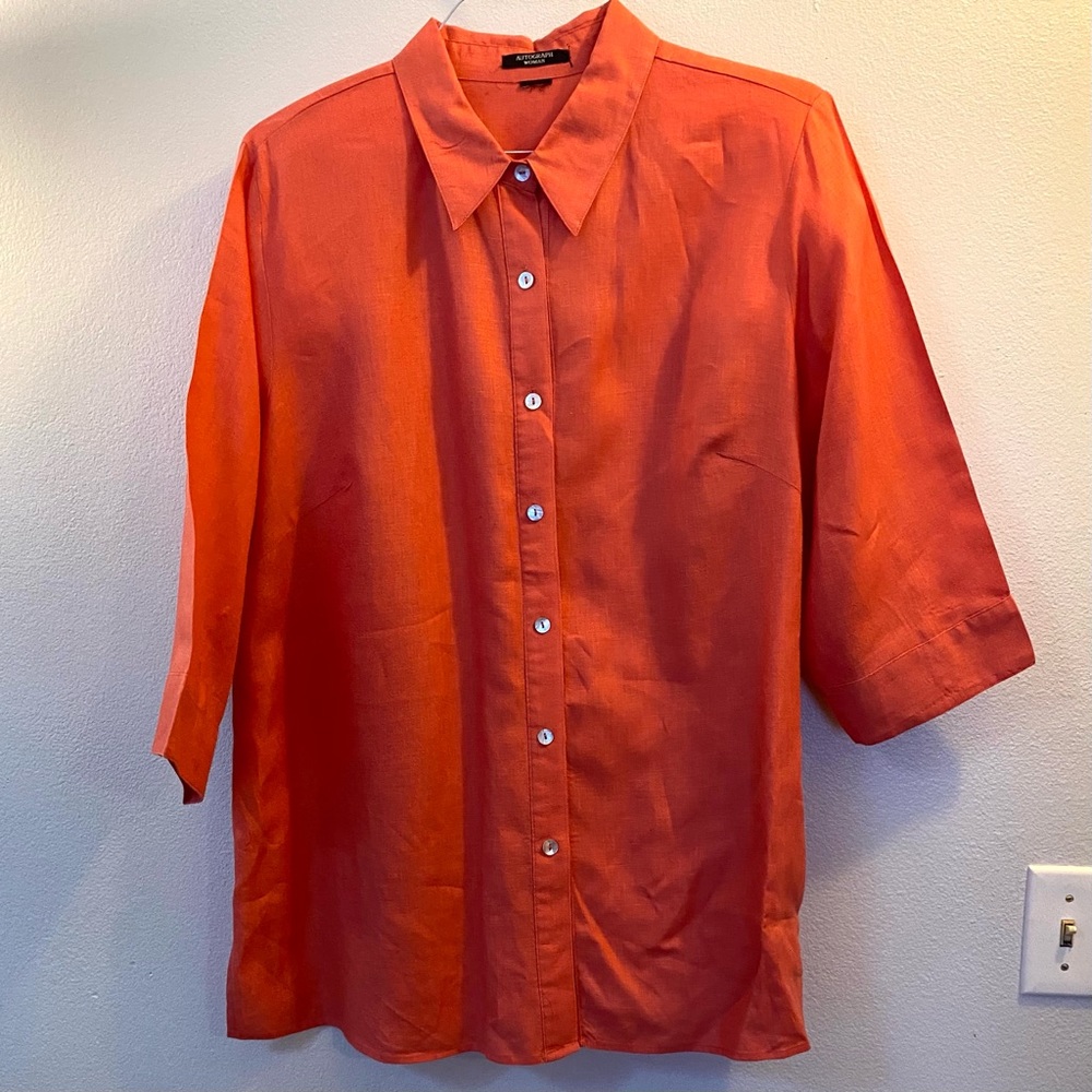 Autograph Women’s Linen Button Down 3/4 Sleeve Top